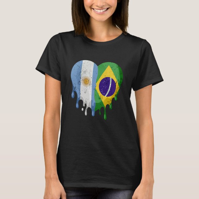 T-shirt Argentina Brazil Flag Heart Citizen Grown Patriot  (Devant)