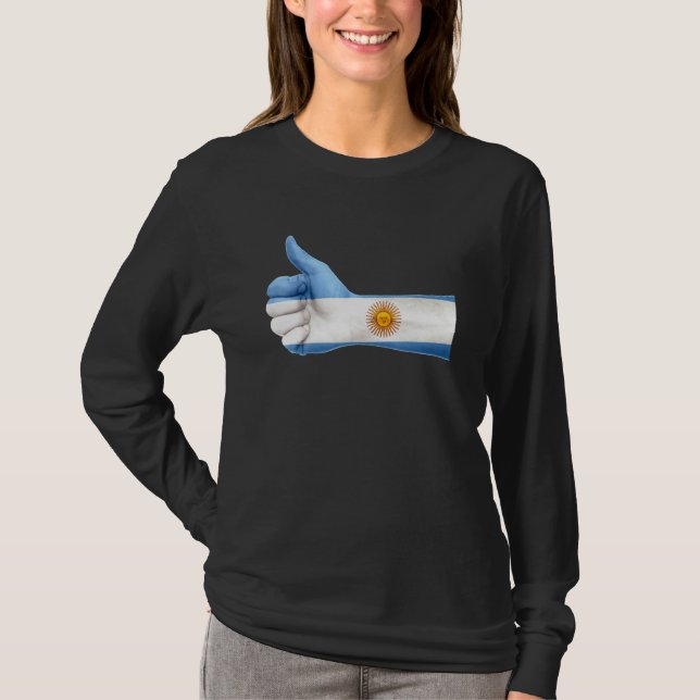 T-shirt Argentina Flag. Argentina Fist Thumb Up Lovers and (Devant)
