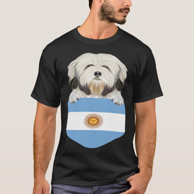 T-shirt Argentina Flag Lowchen Dog In Pocket (Devant)