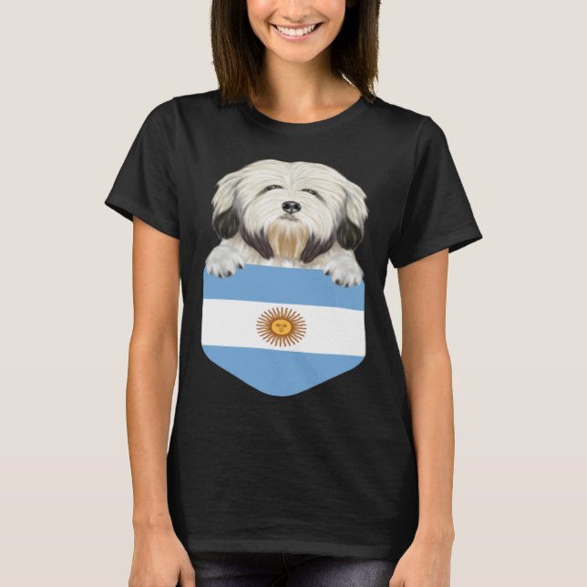 T-shirt Argentina Flag Lowchen Dog In Pocket (Devant)