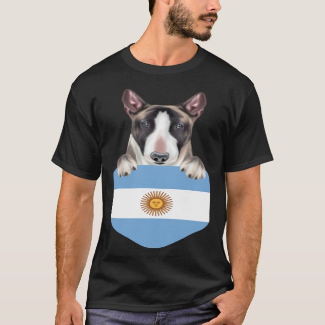 T-shirt Argentina Flag Miniature Bull Terrier Dog In Pocke (Devant)