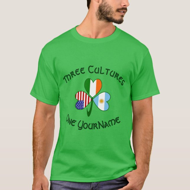 T-shirt Argentine Irish American Flag Shamrock Personalize (Devant)