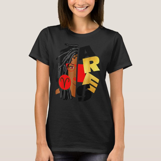 T-shirt Aries Girl Afro Locs Girl Zodiac Signes Anniversai (Devant)