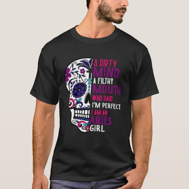 T-shirt Aries GIrl Dia De Los Muertos Mexican Sugar Skull  (Devant)