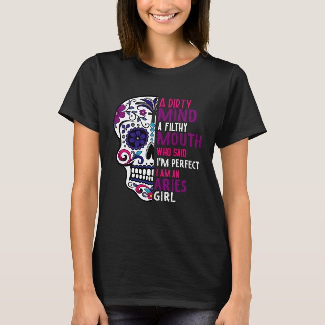 T-shirt Aries GIrl Dia De Los Muertos Mexican Sugar Skull  (Devant)