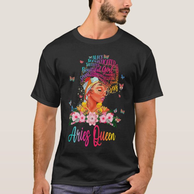 T-shirt Aries Queen Black Women Persistent Sophisticated B (Devant)