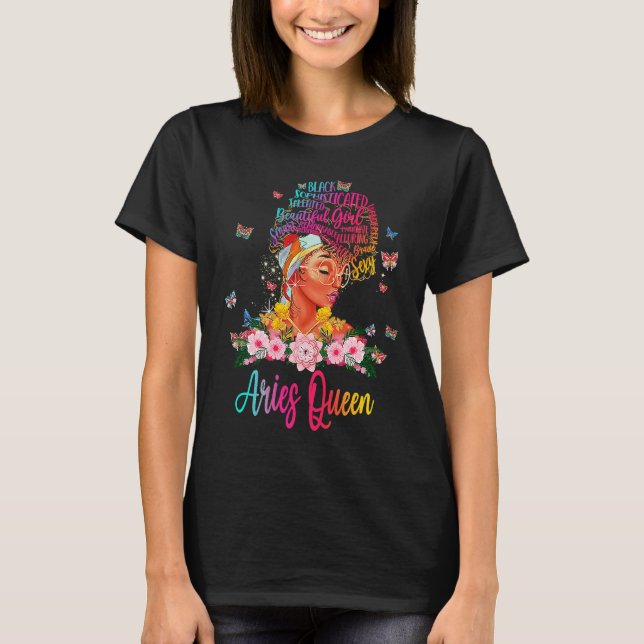 T-shirt Aries Queen Black Women Persistent Sophisticated B (Devant)