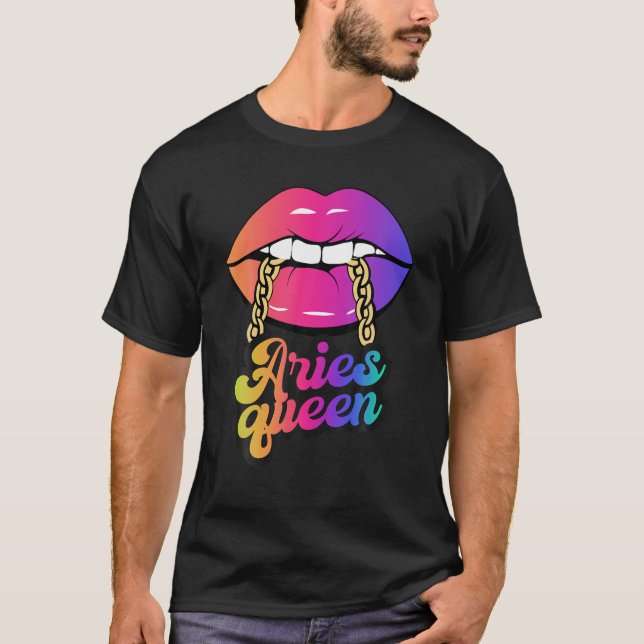 T-shirt Aries Queen Zodiac Lips Anniversaire Fille (Devant)