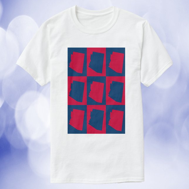 T-shirt Arizona Motif rouge et bleu (A shirt with a red and blue pattern featuring the US State of Arizona.)