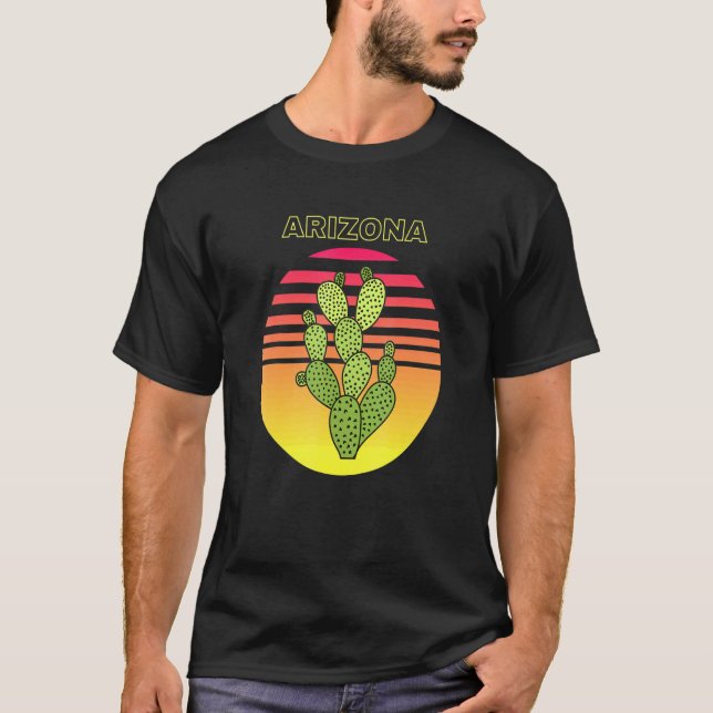 T-shirt Arizona Spell Out Cactus Sunset Design (Devant)