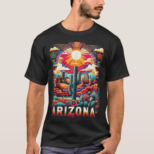 T-shirt Arizona State Shirt Az Retro Desert Cactus Famille (Devant)
