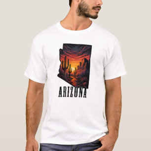 T-shirt Arizona State Tattoo Style Desert Sunset $ Cactus
