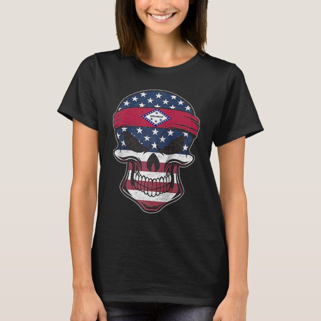 T-shirt Arkansas American Flag Skull  State Flag Arkansas  (Devant)