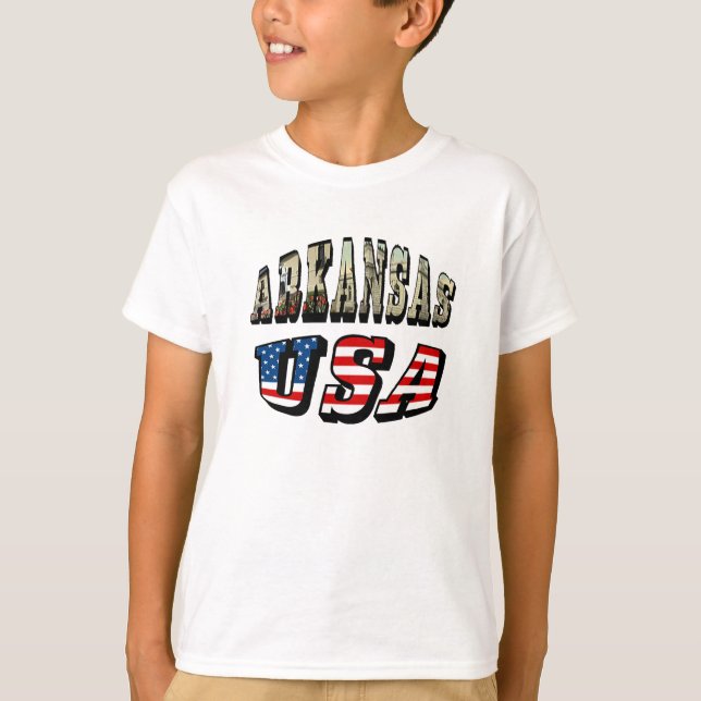 T-shirt Arkansas Picture et USA Flag Text (Devant)
