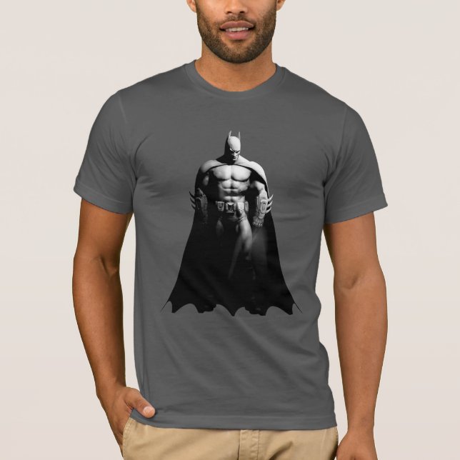 T-shirt Arkham | Pose large noir et blanc Batman (Devant)