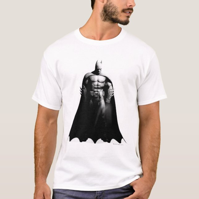 T-shirt Arkham | Pose large noir et blanc Batman (Devant)