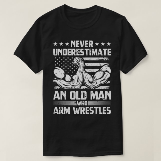 T-shirt Arm Wrestler Old Man USA Drapeau Arm Wrestler (Design devant)