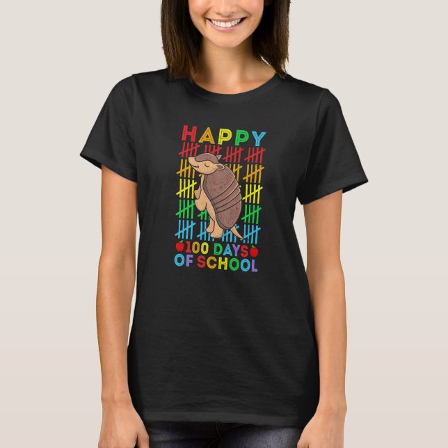 T-shirt Armadillo Teacher Student Happy 100 Days of School (Devant)