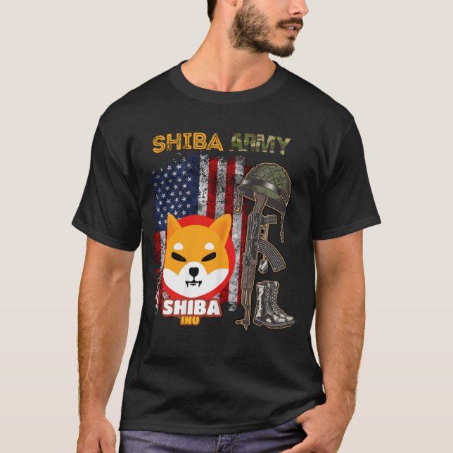 T-shirt Armée Shiba, pièce Shiba Inu avec drapeau américai (Devant)
