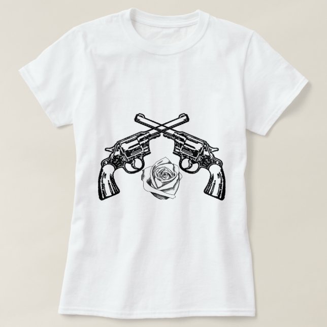 T-shirt armes à feu et roses (Design devant)
