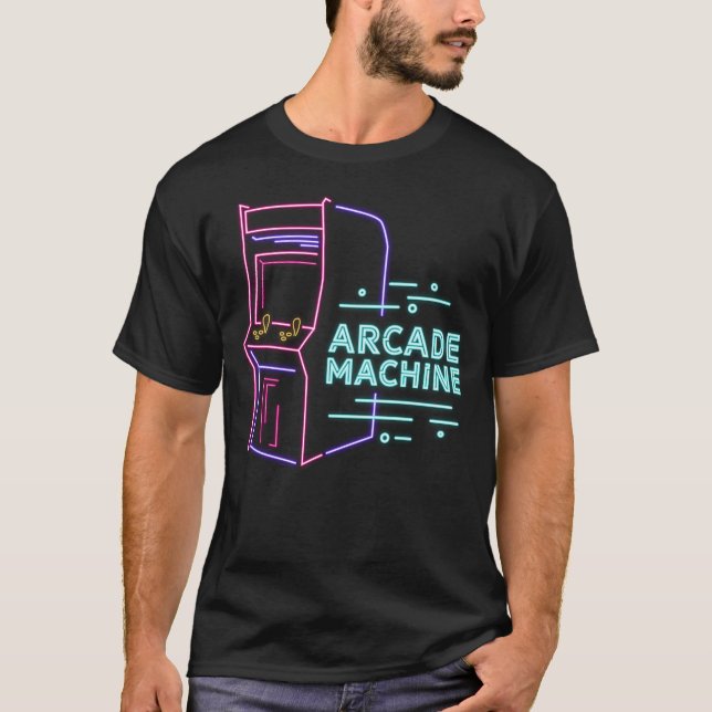 T-shirt Armoire d'arcade de machine Neon Arcade 80s rétro (Devant)