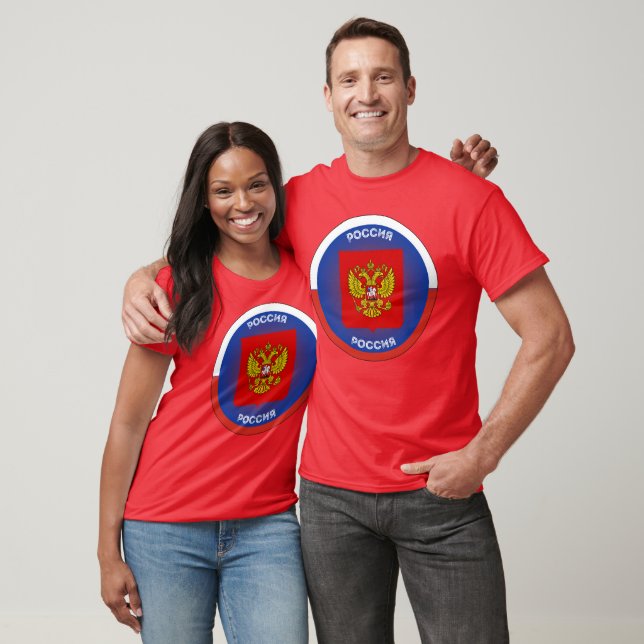 T-shirt Armoiries de la Russie Forme de Cercle (Unisexe)