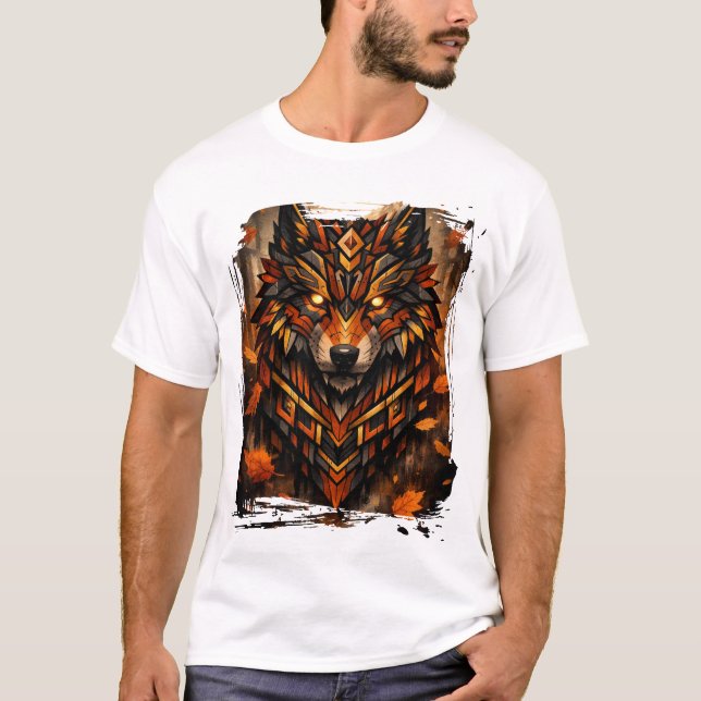 T-shirt Armure Tribale Loup • Édition Couleurs d'Automne (Devant)