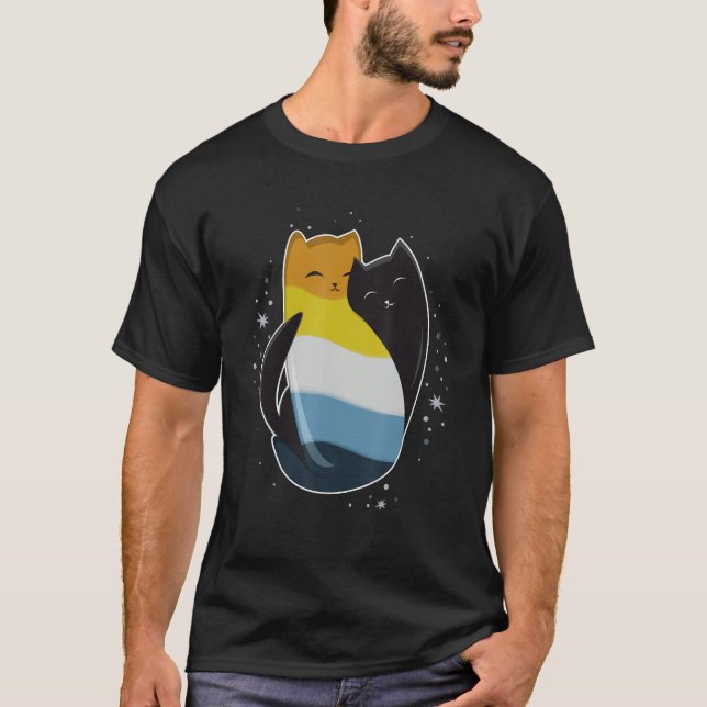 T-shirt Aroace Cat LGBT Asexual Aromantic Pride Flag Yin Y (Devant)