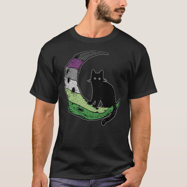 T-shirt Aroace Cat Moon LGBT Gay Asexual Aromantic Pride F (Devant)