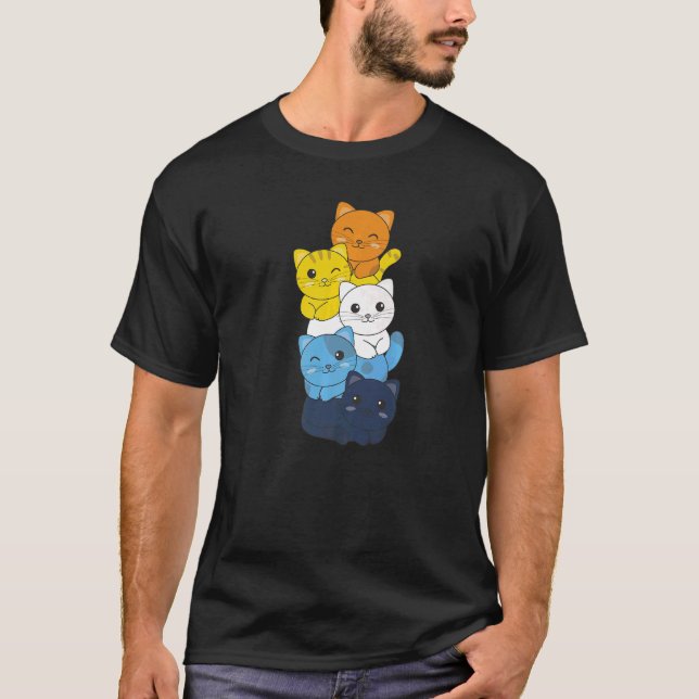 T-shirt Aroace Drapeau Pile Pride Lgbtq Chats Cute Aroace  (Devant)
