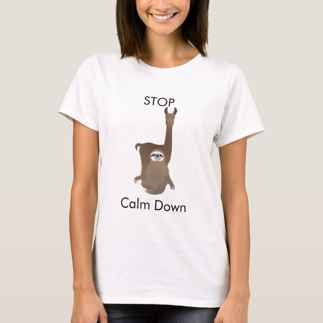 T-shirt Arrêter Calm Down Brown Sloth et Llama (Devant)