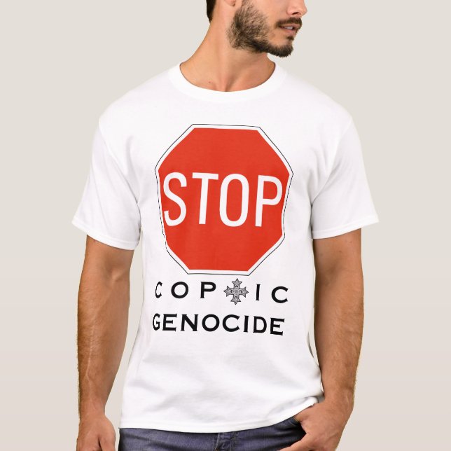T-SHIRT ARRÊTER LE GÉNOCIDE COPTIQUE (Devant)