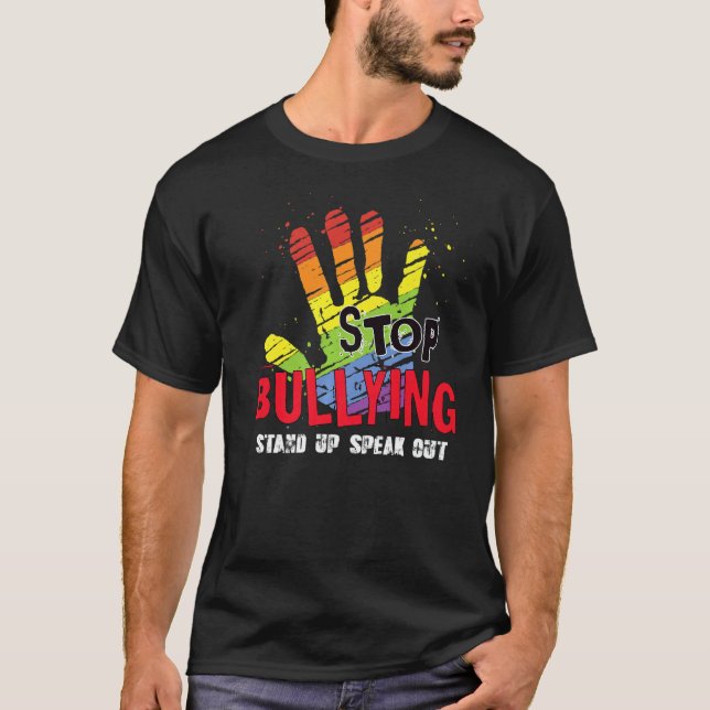T-shirt Arrêter L'Intimidation À La Main Supporter Se Leve (Devant)