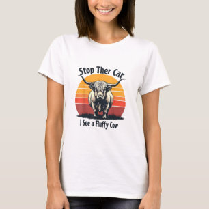T-shirt Arrêtez la voiture Je vois Fluffy Cow Retro Highla