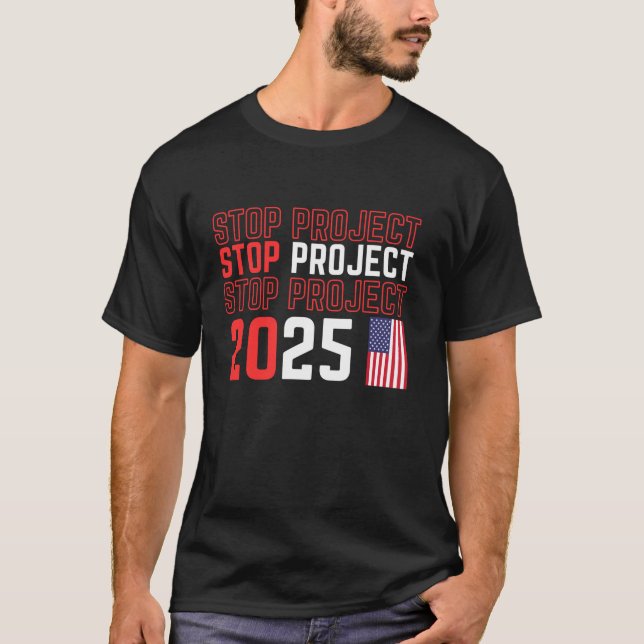 T-shirt Arrêtez le projet 2025 Trump s amusant long manche (Devant)