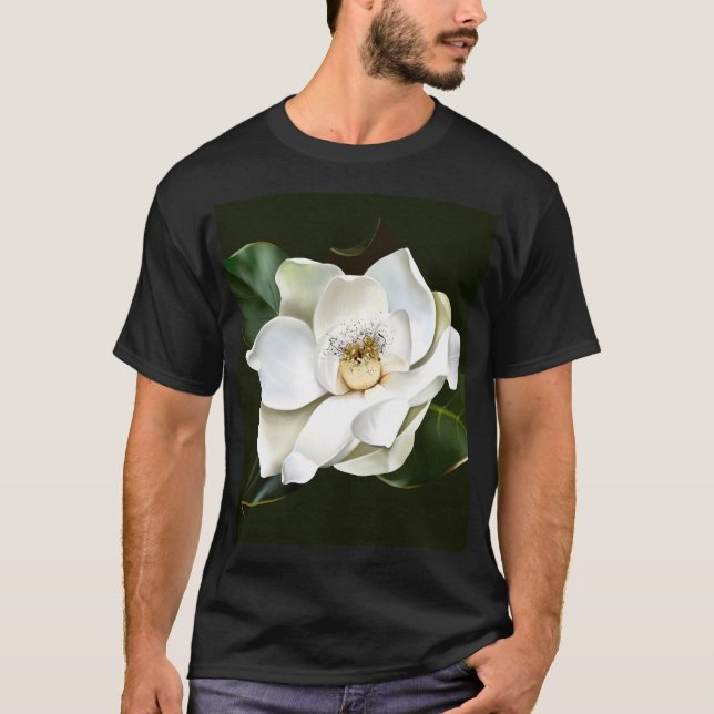 T-shirt Arrière - plan blanc Magnolia Closeup Vert (Devant)