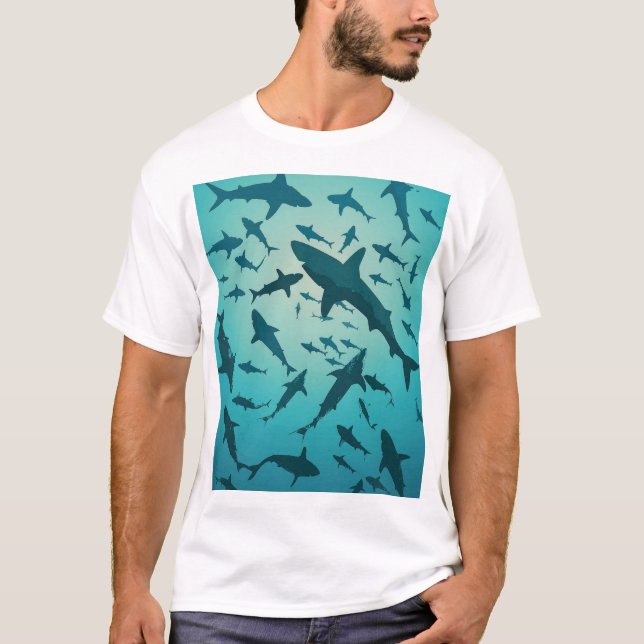 T-shirt Arrière - plan bleu de Shark Ocean (Devant)