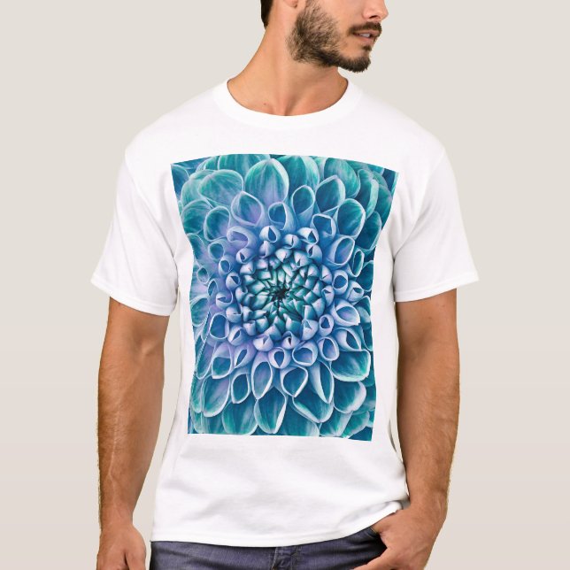 T-shirt Arrière - plan de macro à fleurs turquoise Dahlia (Devant)