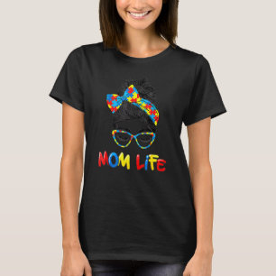 T-shirt Arrière-plan de puzzle d'autisme Cheveux en chigno