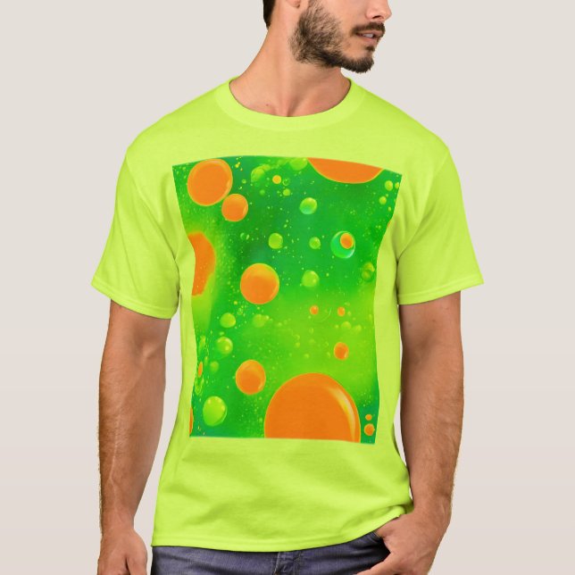 T-shirt Art abstrait de bulles orange et vert (Devant)