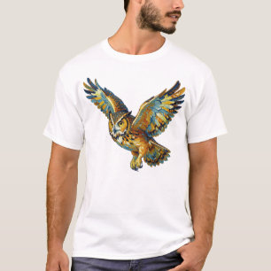 T-shirt Art abstrait de chouette volante avec coup de pinc