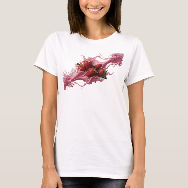 T-shirt Art Abstrait de Fraises Roses Créatif (Devant)