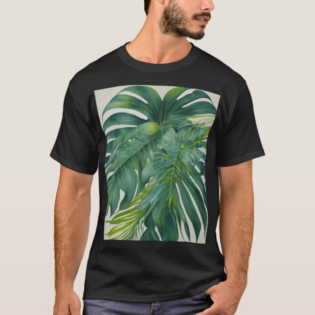 T-shirt Art Abstrait feuille tropical arrière - plan. (Devant)