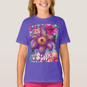 T-shirt Art abstrait floral fantaisiste sarcelle personnal