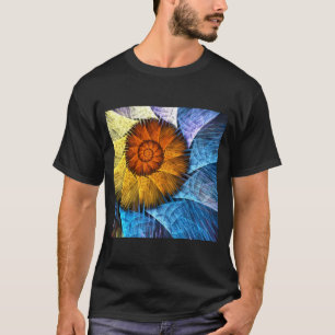 T-shirt Art abstrait floral orange jaune bleu
