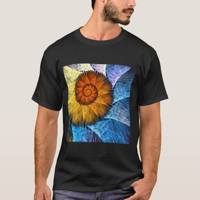 T-shirt Art abstrait floral orange jaune bleu (Devant)