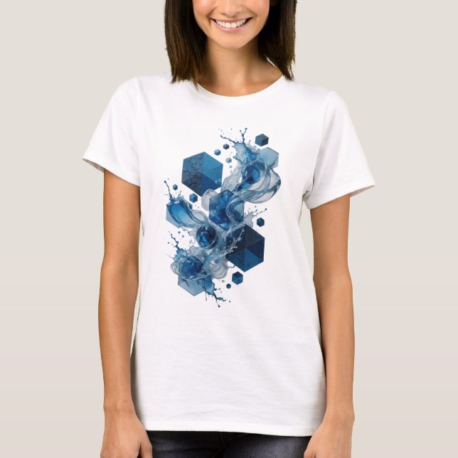 T-shirt Art abstrait moderne bleu Art wearable (Devant)