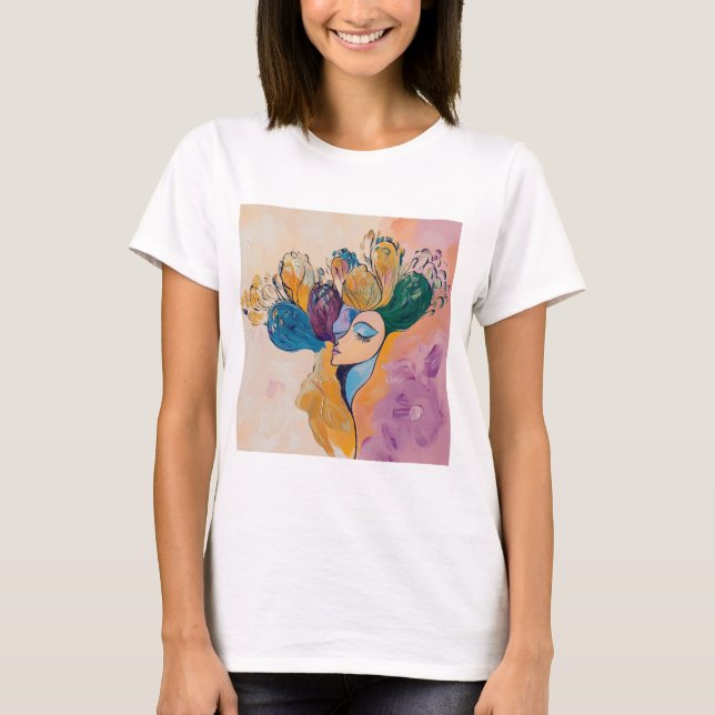 T-shirt Art Abstrait, peinture florale, Design moderne, (Devant)