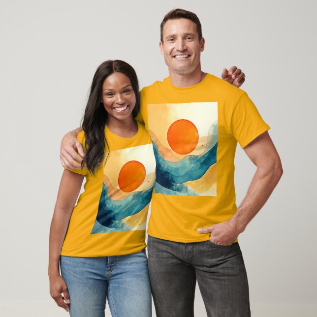 T-shirt Art Abstrait Sunset Waves (Unisexe)