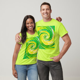 T-shirt Art abstrait vert jaune en spirale